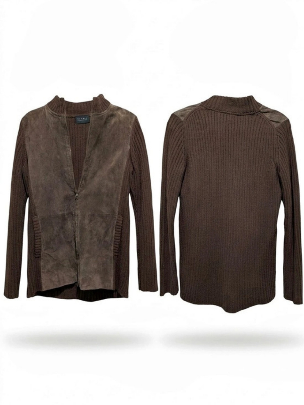 a.Xcess Brown Faux-Leather Panel Sweater Size Small